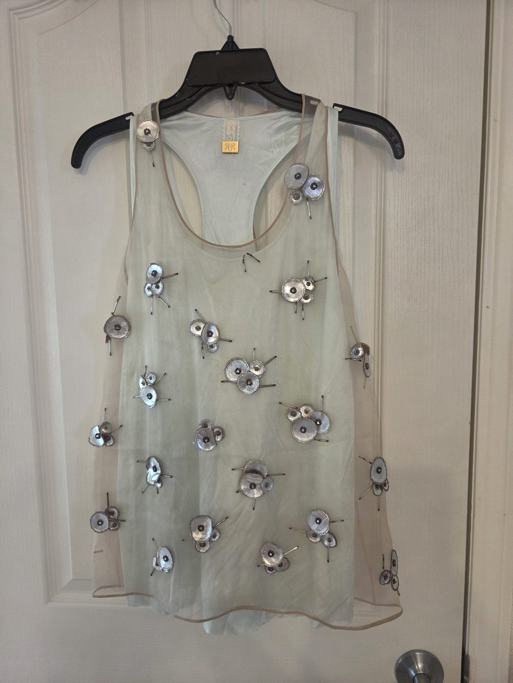 Sheer Pale Mint Embellished Racerback Camisole